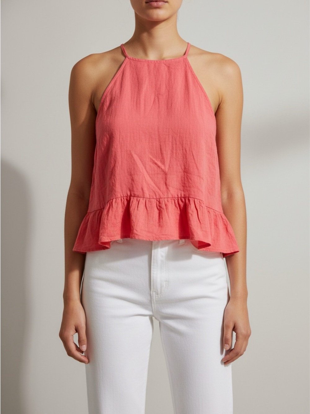 Women’s Coral Halter Cotton Ruffle Tank Top